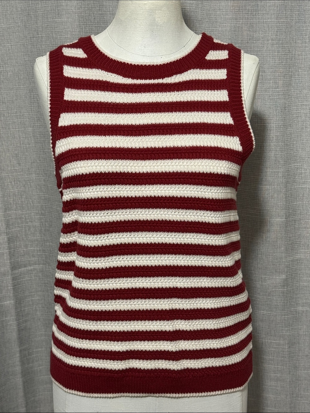 EUC-Nine West Jeans Crocheted Tank Sweater-Sz S-Red/White Stripes-Cotton Blend